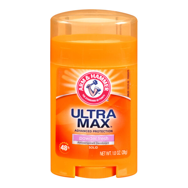 A case of 12 Arm & Hammer Ultra Max Powder Fresh deodorant containers.