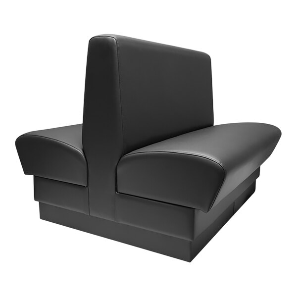 A black leather booth seat with a double back.