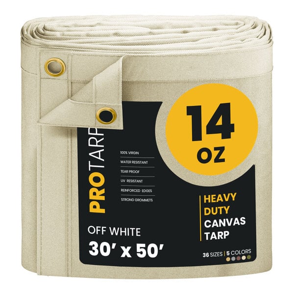 A roll of off white PROTARP heavy duty canvas tarp.