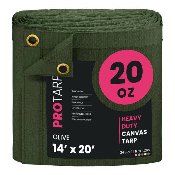 A green PROTARP heavy duty canvas tarp.