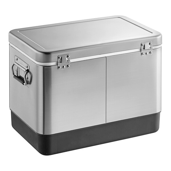 A silver stainless steel Choice beverage cooler with black trim.