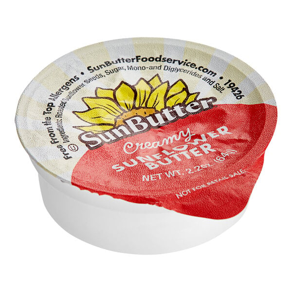 A SunButter portion cup on a white background.