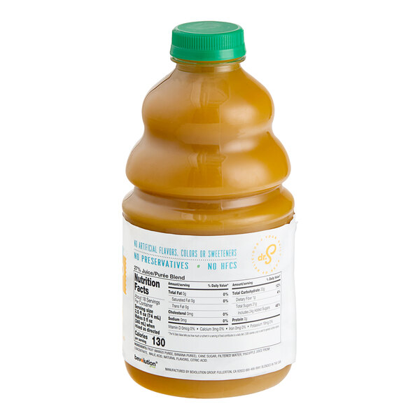A bottle of Dr. Smoothie Classic Mango fruit smoothie mix with a label on it.