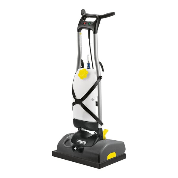 A Karcher carpet cleaner with a white tank and black strap.