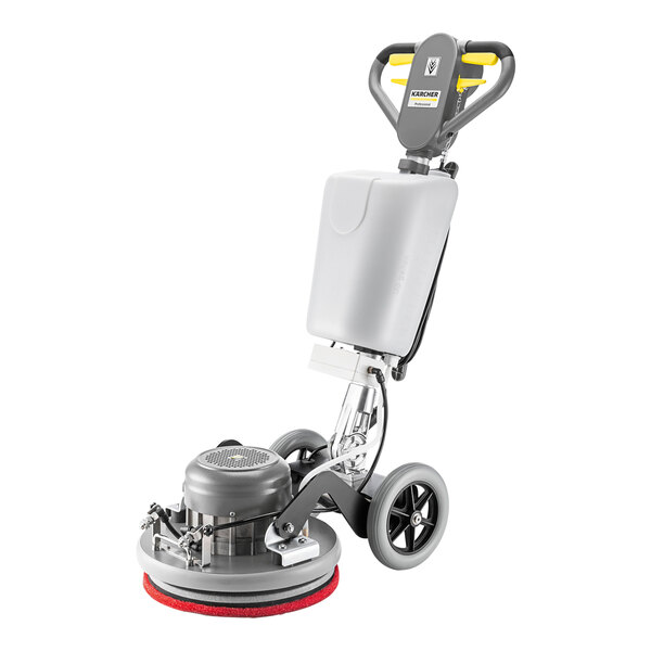 A grey and white Karcher BDS 43 Orbital Floor Machine with wheels.