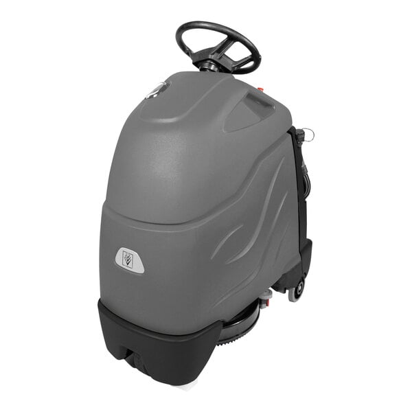 A grey and black Karcher Chariot 2 iScrub floor scrubber machine with wheels.