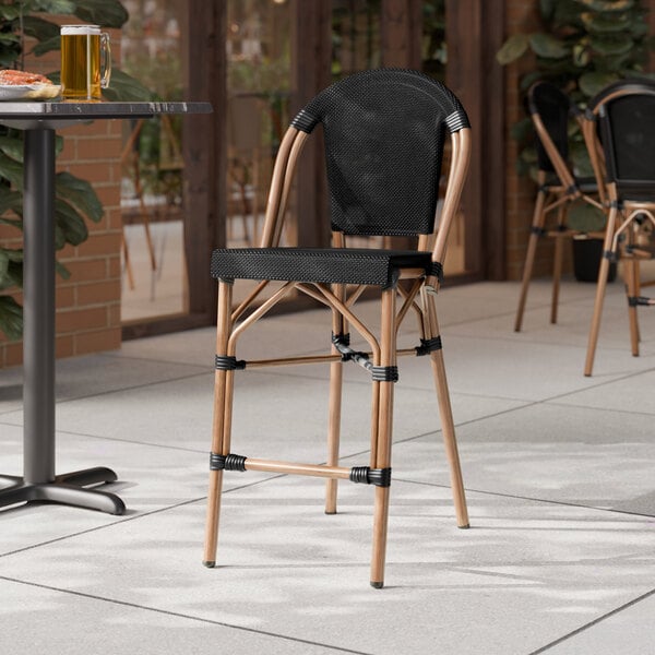 Lancaster Table & Seating Bistro Black Teslin Counter Height Outdoor Side Stool