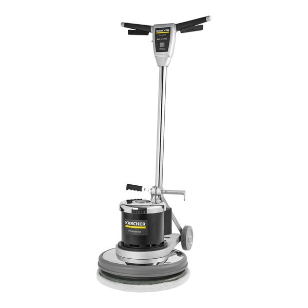 A Karcher commercial floor cleaning machine with a black and white floor.