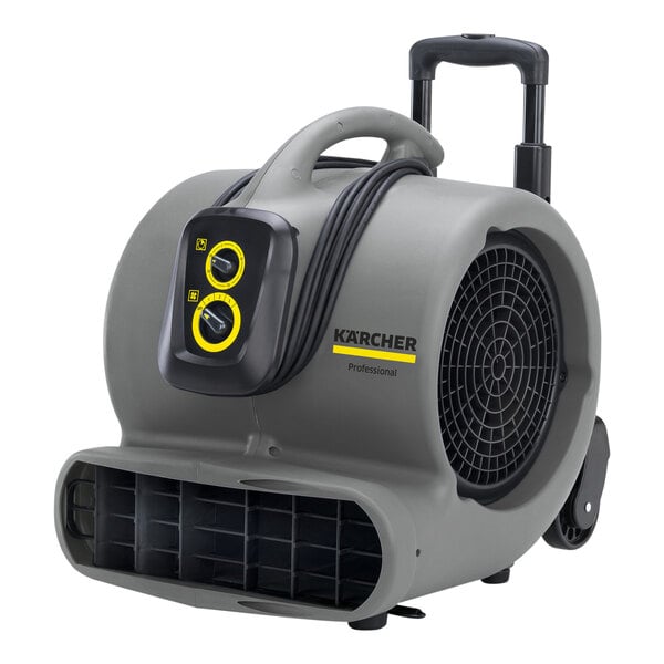 A grey Karcher air mover with a telescoping handle and wheels.