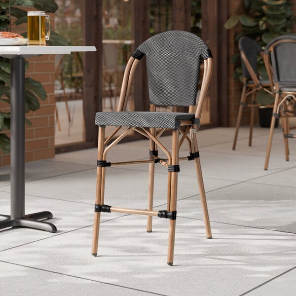 Lancaster Table & Seating Bistro Black and White Teslin Counter Height Outdoor Side Stool