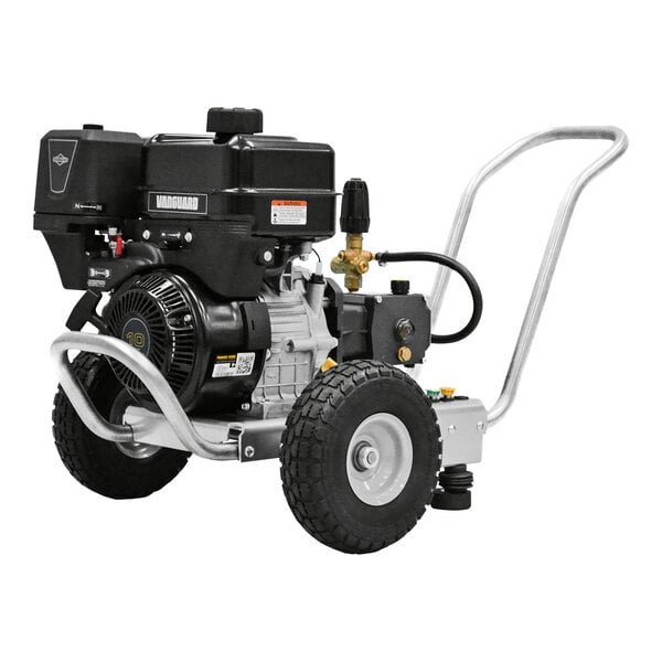 A close up of a black and silver Karcher HD 4.0/40 G gas-powered pressure washer.