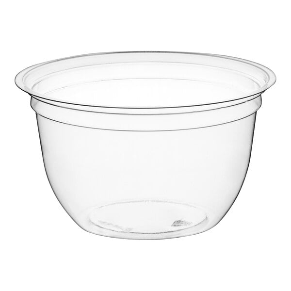 A clear plastic container with a round rim.
