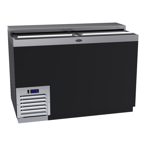 A black Krowne bottle cooler with a slide top.