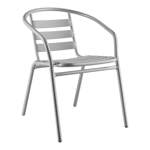 A silver powder-coated steel arm chair by Lancaster Table & Seating.