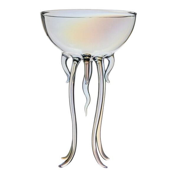 A Flavour Blaster electric jellyfish cocktail glass with a silver base.