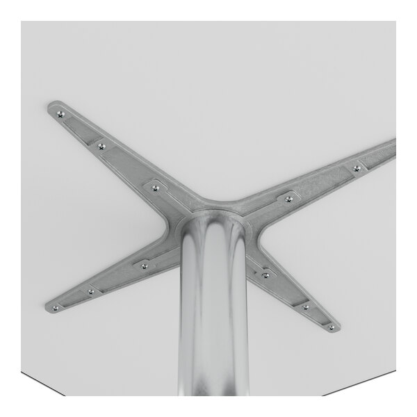 A Lancaster Table & Seating chrome square metal table top with metal base.