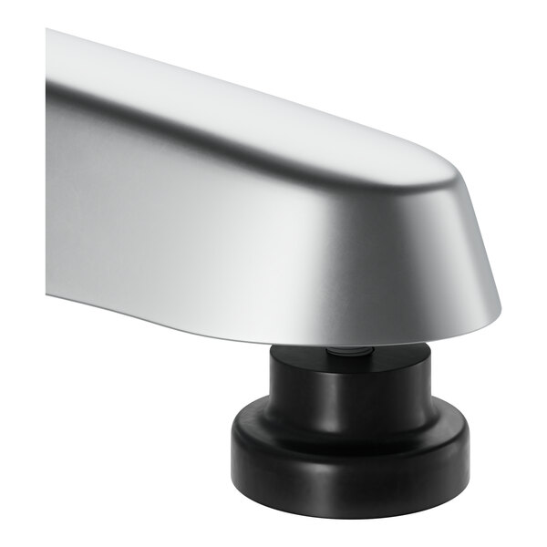 A close-up of a Lancaster Table & Seating chrome square table base.