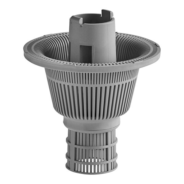 A grey plastic MainStreet Equipment water filter with a hole.