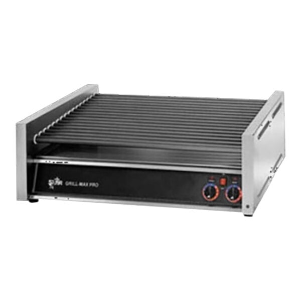 A black and silver Star Grill-Max hot dog roller grill with analog controls.