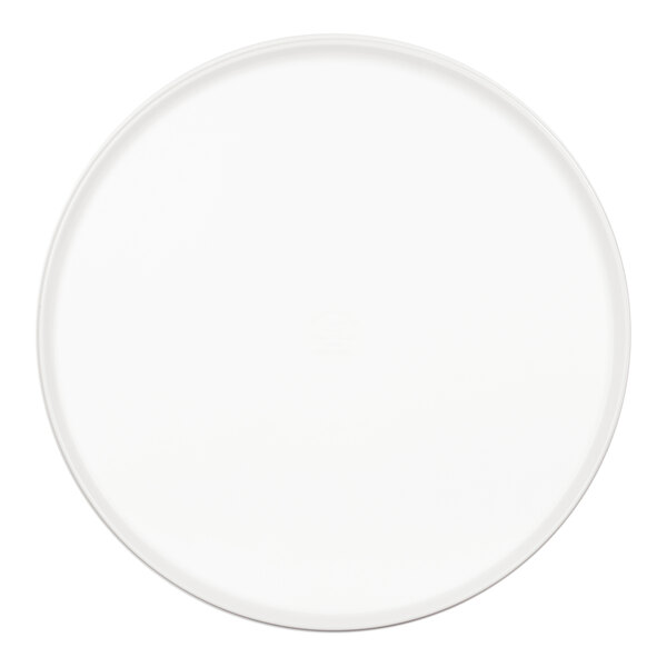 A white round melamine bowl with a white border.