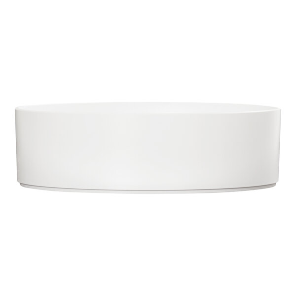 A white round Cal-Mil melamine bowl.