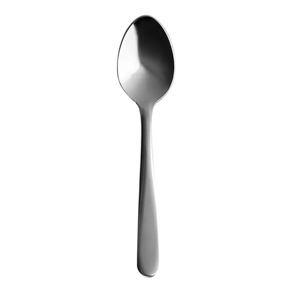 An Abert Milord stainless steel demitasse spoon with a silver handle.