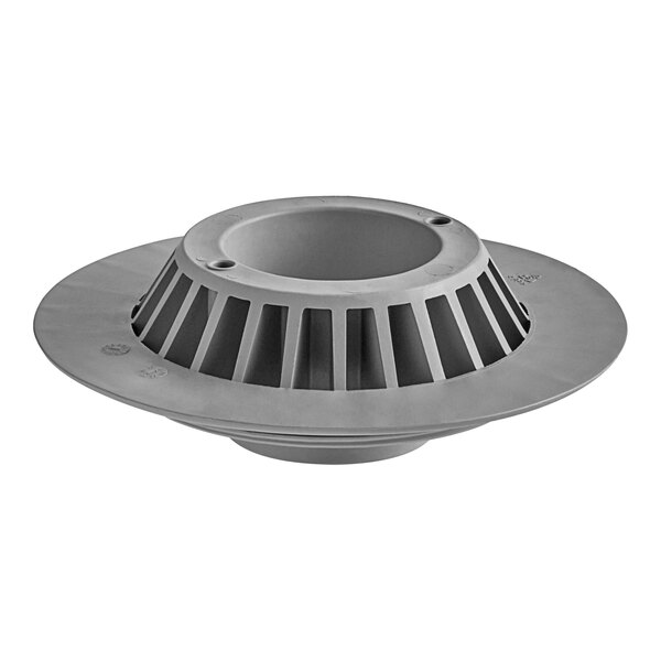 A grey plastic container with a metal ring and holes.