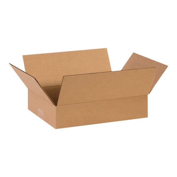 A close up of a brown Lavex cardboard shipping box with an open lid.