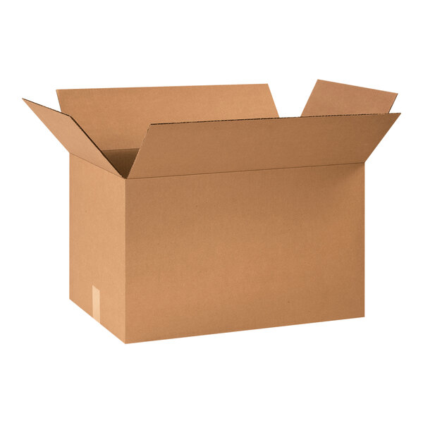 A Lavex cardboard shipping box with an open lid.