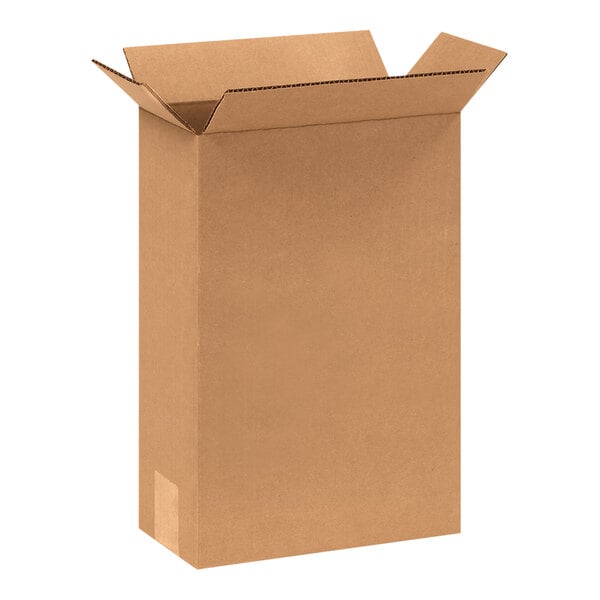 A close up of a brown Lavex cardboard shipping box with the lid open.