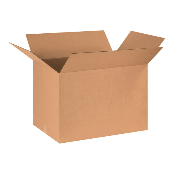 A Lavex kraft cardboard shipping box with an open lid.