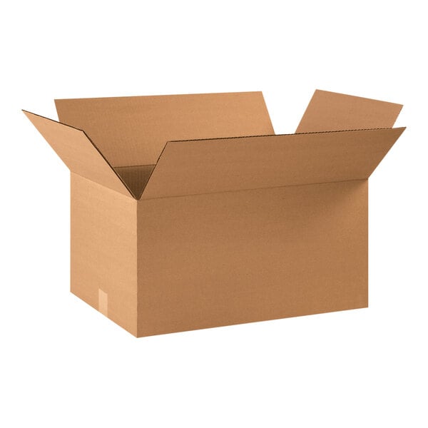 A Lavex cardboard shipping box with an open lid.