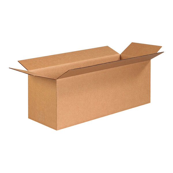 A brown Lavex shipping box with a lid open on a white background.