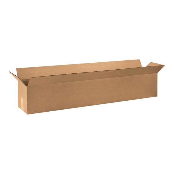 A brown Lavex cardboard shipping box with an open lid.