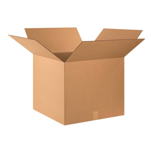 A Lavex cardboard shipping box with an open lid.