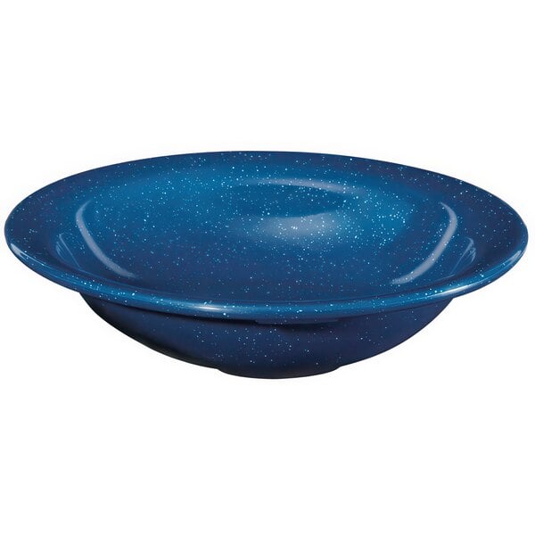 A Texas Blue speckled bowl on a counter.