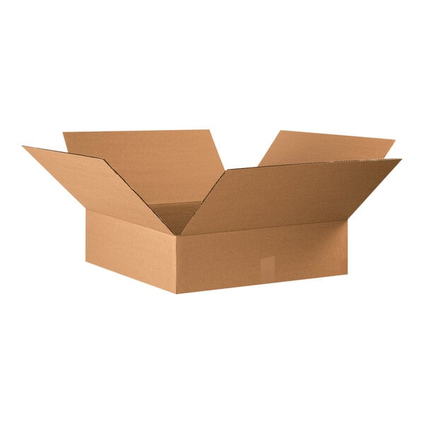 A Lavex cardboard shipping box with an open lid.