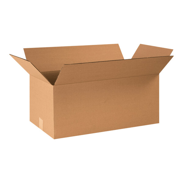 A brown cardboard box with an open lid.
