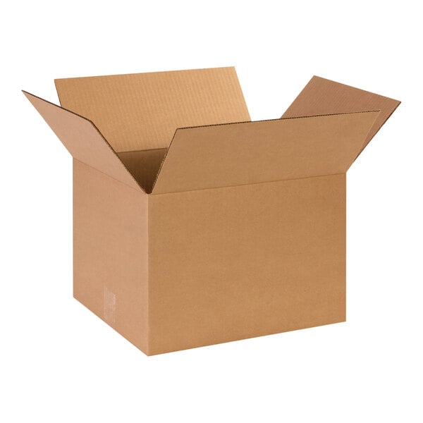 A Lavex cardboard shipping box with an open lid.