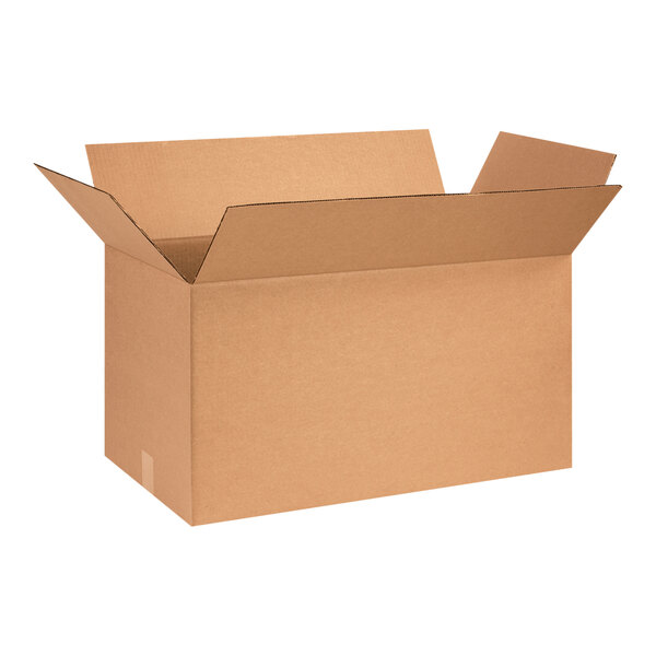 A brown cardboard box with an open lid.