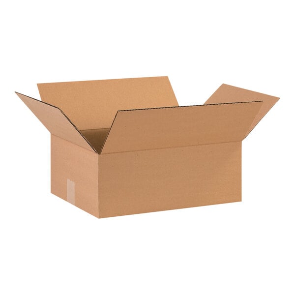 A Lavex cardboard shipping box with an open lid.