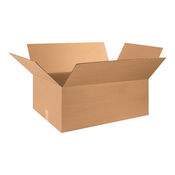 A Lavex cardboard shipping box with an open lid.