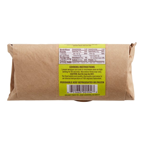 A package of Clara's Kitchen Bean and Cheese Breakfast Burritos with a label.
