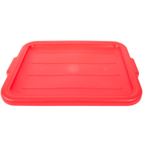 A red plastic Vollrath Traex bus tub lid.