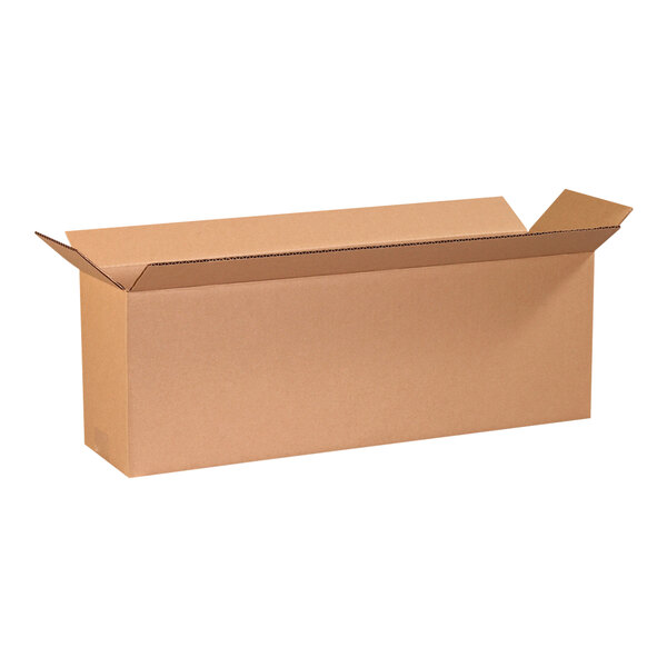 A brown Lavex cardboard shipping box with an open lid.