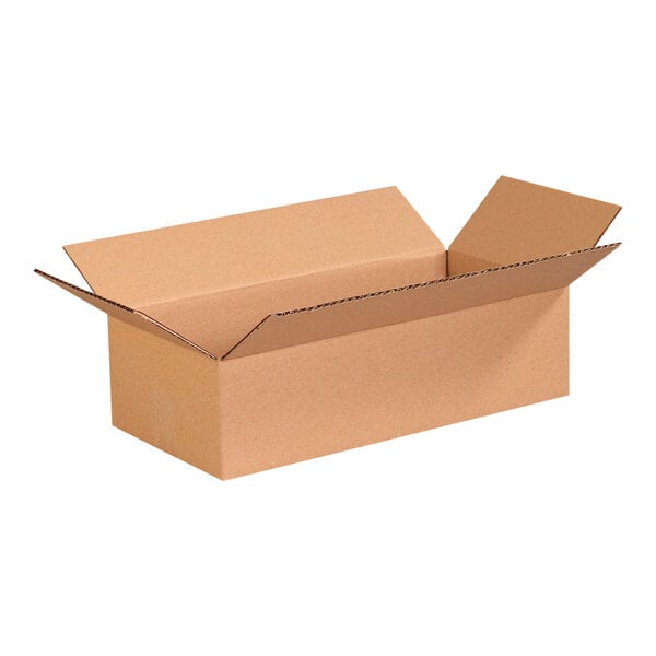 A brown cardboard box with an open lid.