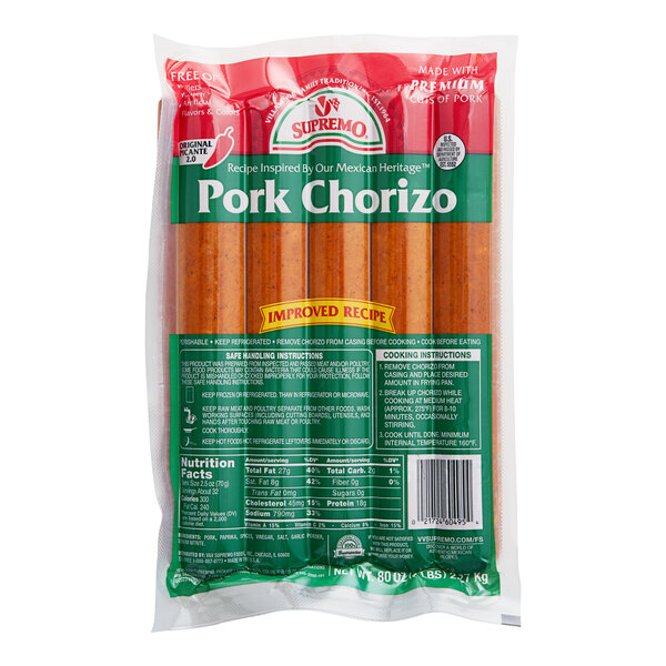 A package of V&V Supremo pork chorizo sticks.