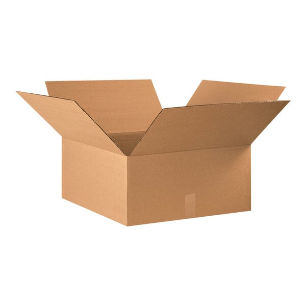 A Lavex cardboard shipping box with an open lid.
