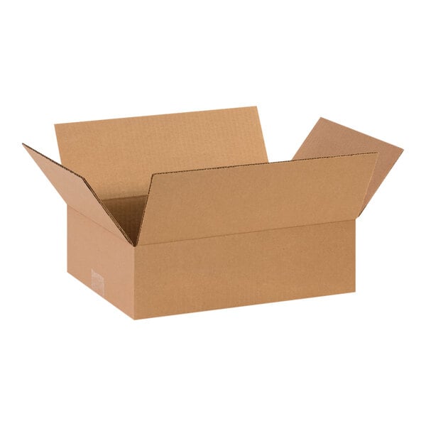 A brown cardboard Lavex shipping box with an open lid.