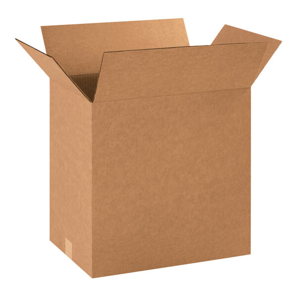 A Lavex cardboard shipping box with an open lid.